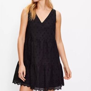 LOFT Black Sleeveless Eyelet Mini Dress